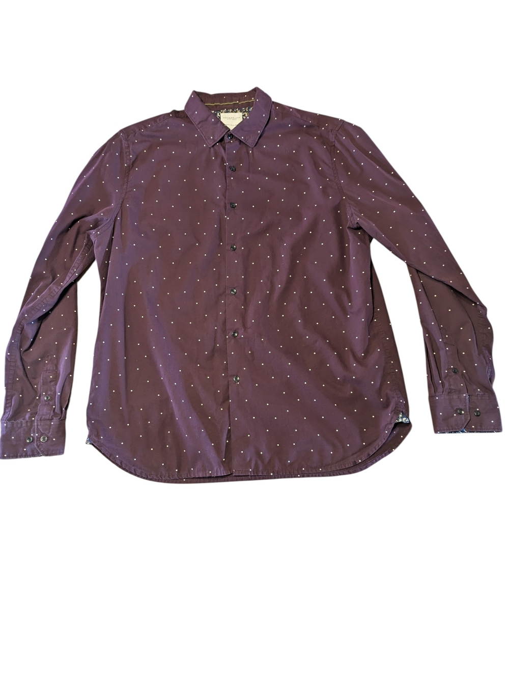 Denim & Flower Men's Button-Down Shirt - 100% Cotton Plum with White Dot Print